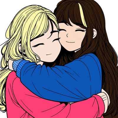 realistic two girls hugging