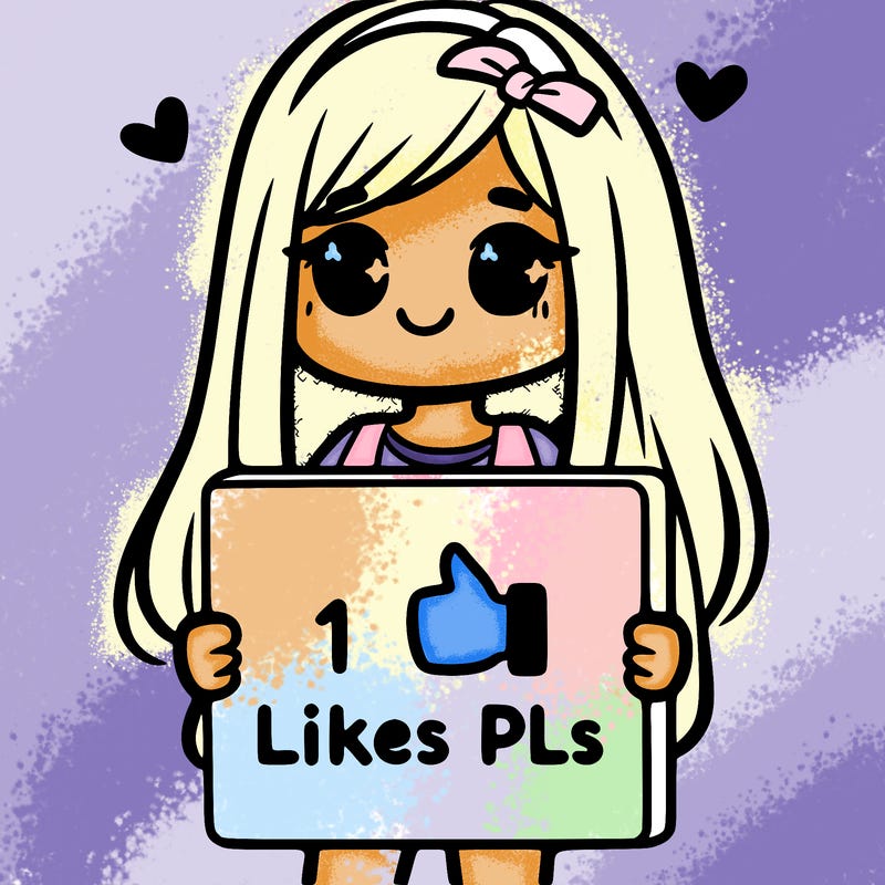 girl holding a sign saying 10 likes pls