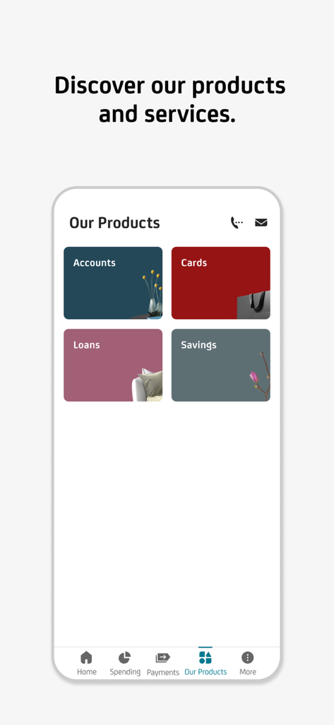 m-ba - m-ba mobile banking app screen displaying products including accounts cards loans and savings