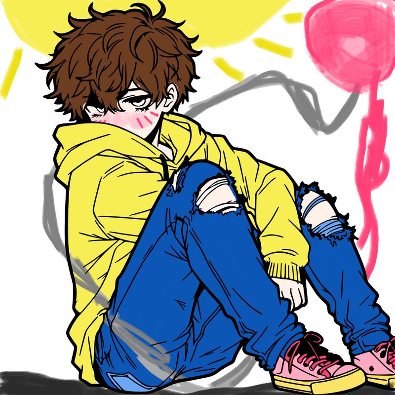 a male hoddie ripped jeans messy hair anime