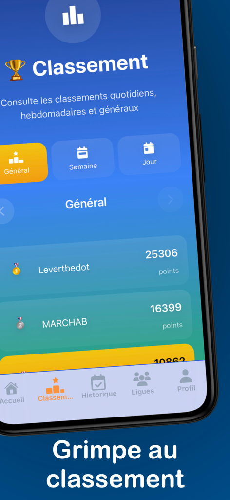 Daily Football Quiz - Leaderboard screen of the Daily Football Quiz app showing user rankings and scores