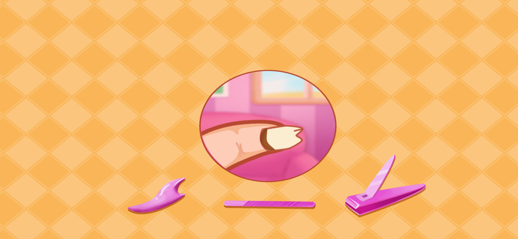 Close up of a fingernail and manicure tools in Bella's hand care salon game