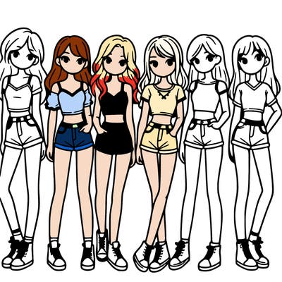 a group of girls wearing crop tops and shorts