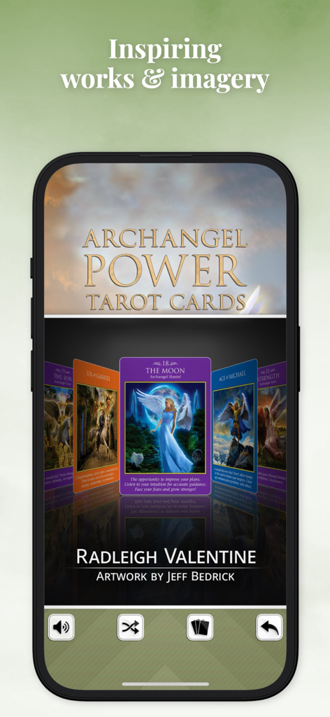 Archangel Power Tarot Cards - Archangel Power Tarot Cards mobile app home screen showing a carousel of angelic tarot cards