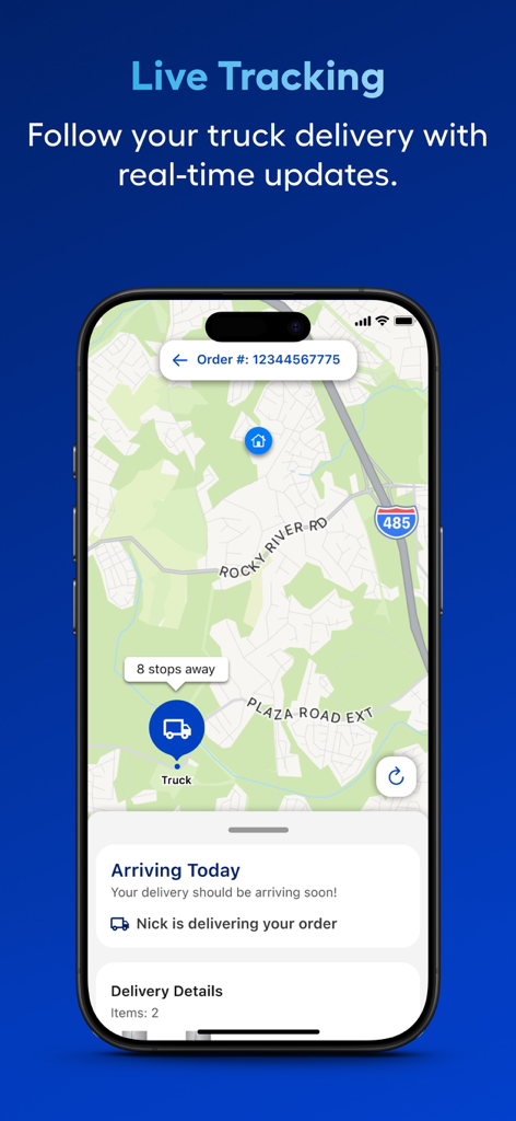 Lowe's Home Improvement - Mappa di tracciamento delle consegne in tempo reale nell'app Lowe's