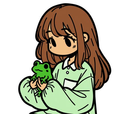 girl with long hair and a oversized shirt. and she is holding a frog