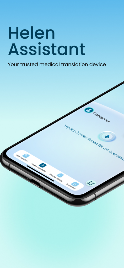 Interface de l'application de traduction médicale Helen Assistant sur un écran de smartphone