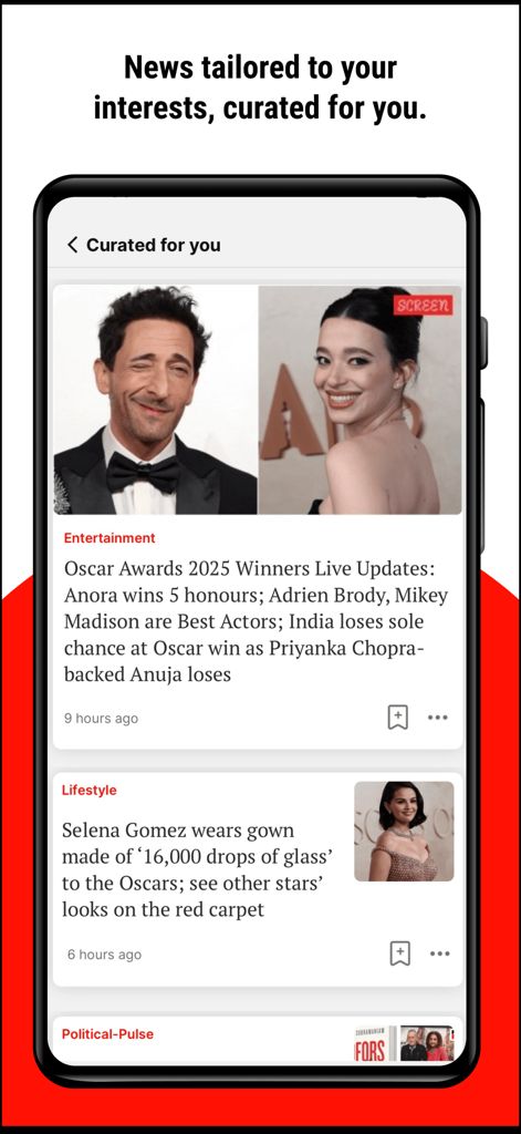 Indian Express News + Epaper - Indian Express app screen displaying curated entertainment and lifestyle news articles.