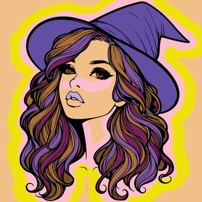realistic witch girl with wavy hair and lips