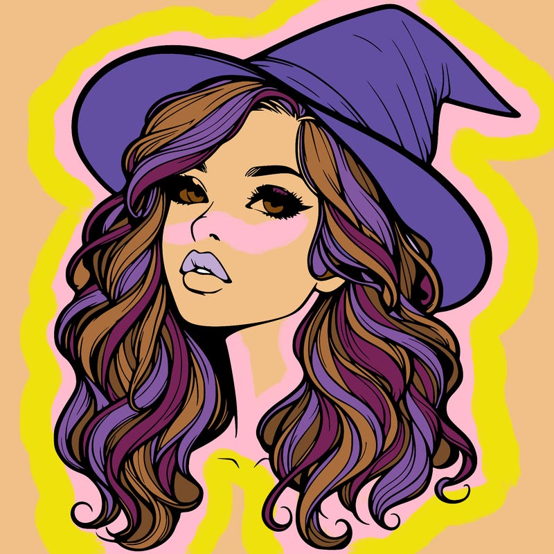 realistic witch girl with wavy hair and lips