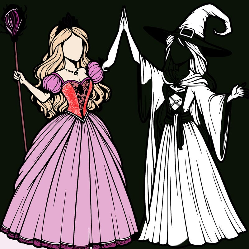 detailed realistic split of a princess and a witch