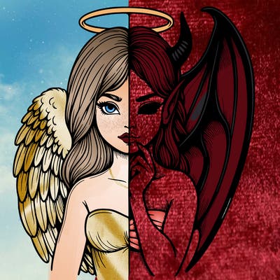 realistic angel half demon