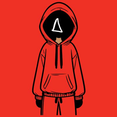 faceless girl in a tracksuit with a hood on and no hair