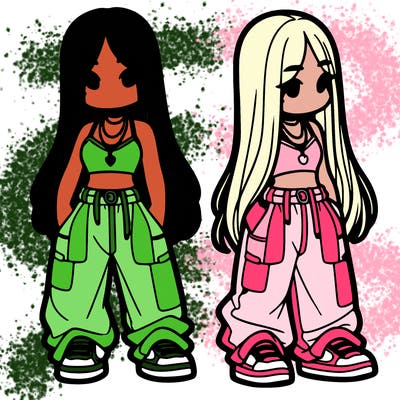 girl in baggy pants crop top and long hair