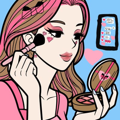 little girl putting on makeup