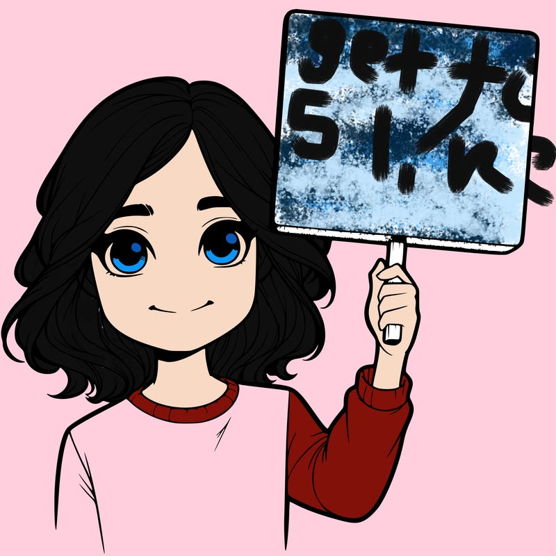 realistic girl holding up a sign