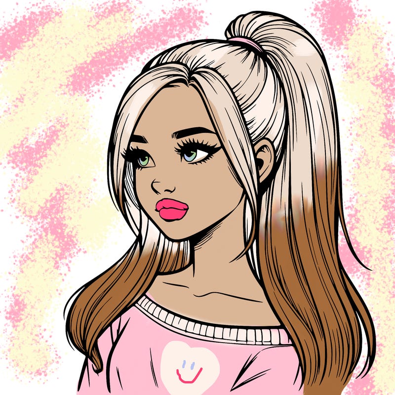 realistic girl with a high ponytail