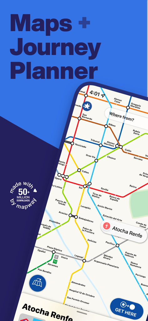 Interfaz interactiva del mapa del Metro de Madrid y planificador de viajes en metro.