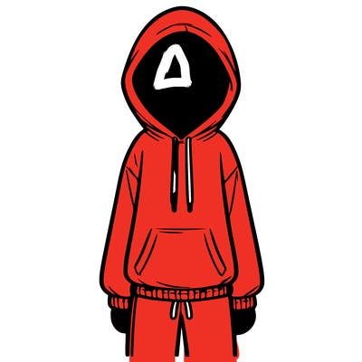 faceless girl in a tracksuit with a hood on and no hair