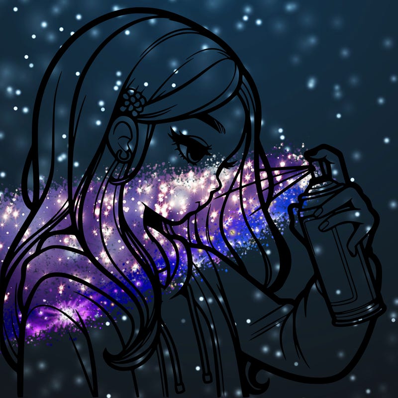 a realistic girl spray painting