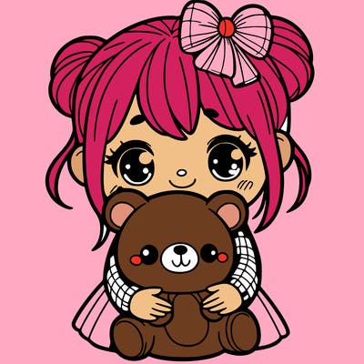 girl with a bear plushie
