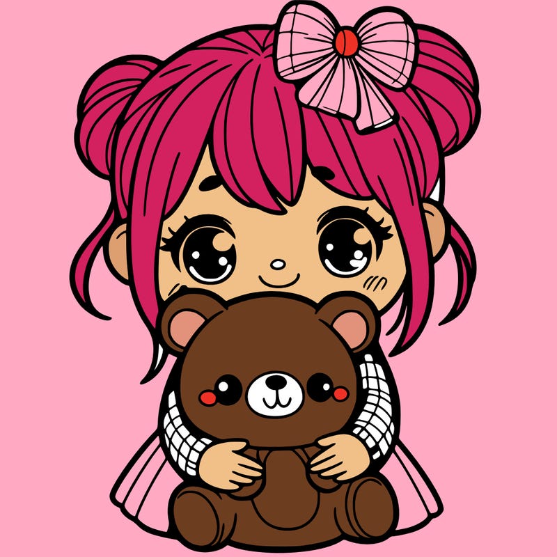 girl with a bear plushie