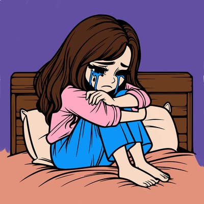 realistic girl crying on her bed over a break up