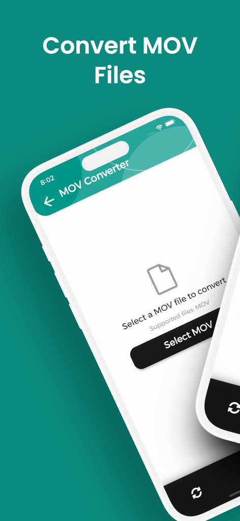 Uma interface móvel para converter arquivos MOV com um botão para selecionar um arquivo do dispositivo.