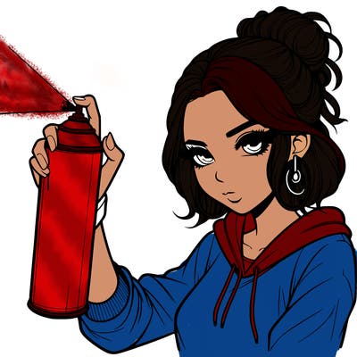 a realistic girl spray painting