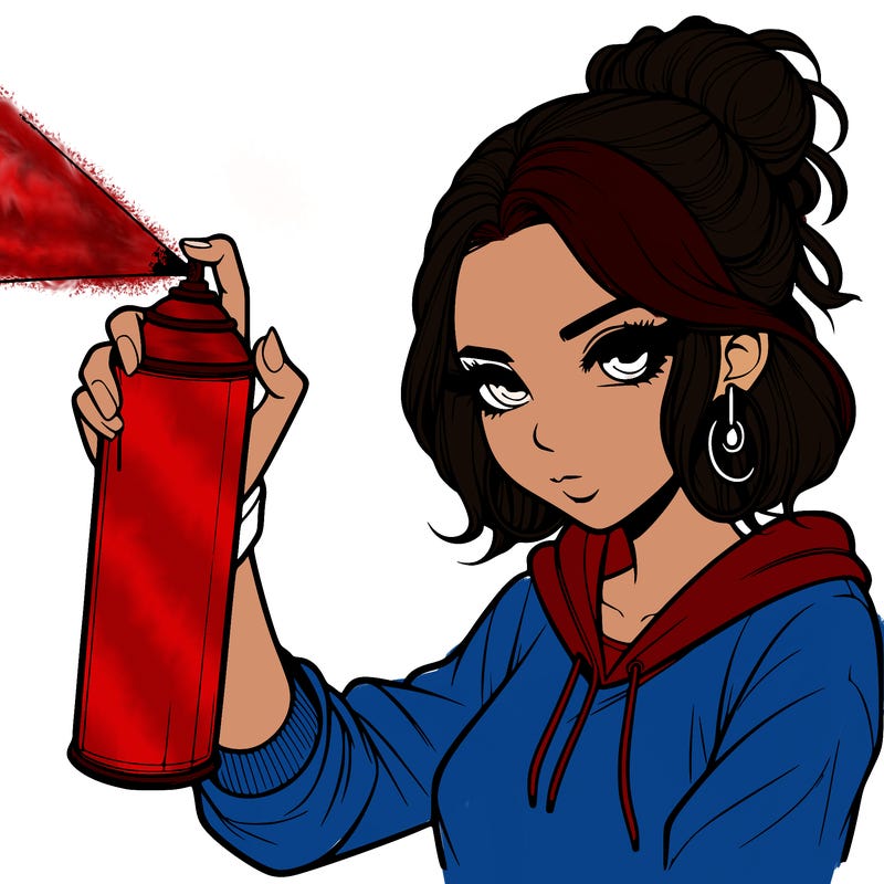 a realistic girl spray painting