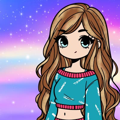 girl with long hair and a crop top with a sweater