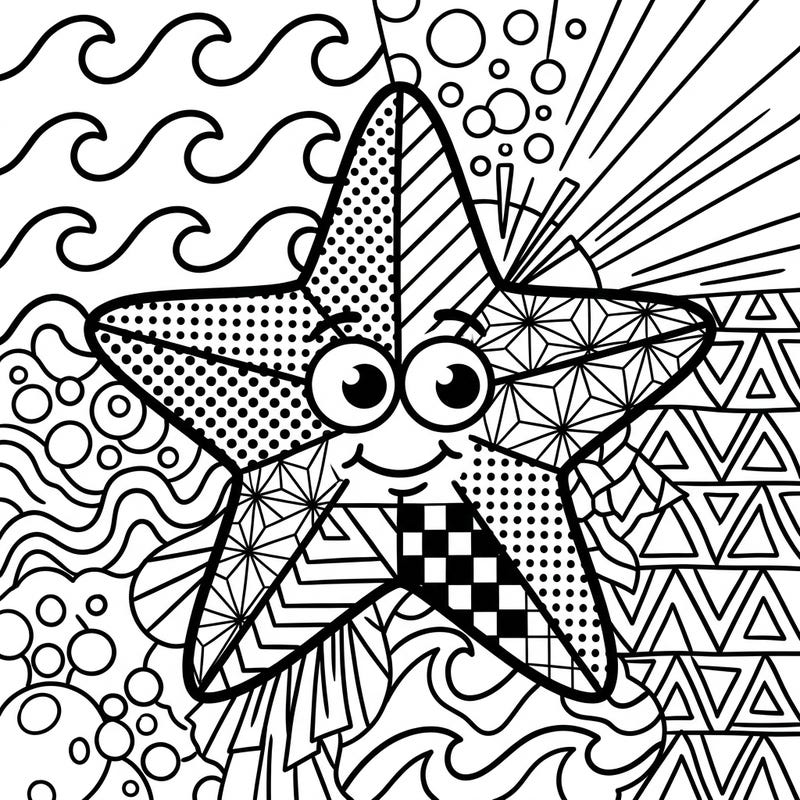Discover a cheerful coastal starfish coloring page bursting with vibrant Pop Art patterns and oceanic flair. This fun and engaging design is perfect for adding a splash of retro-modern creativity to your day.