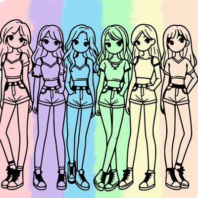 a group of girls wearing crop tops and shorts