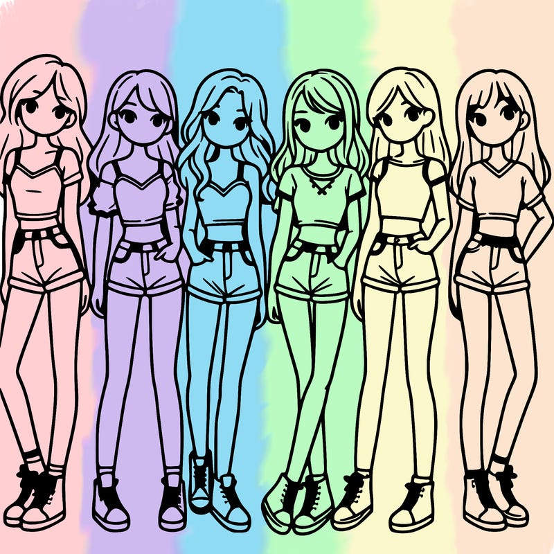 a group of girls wearing crop tops and shorts