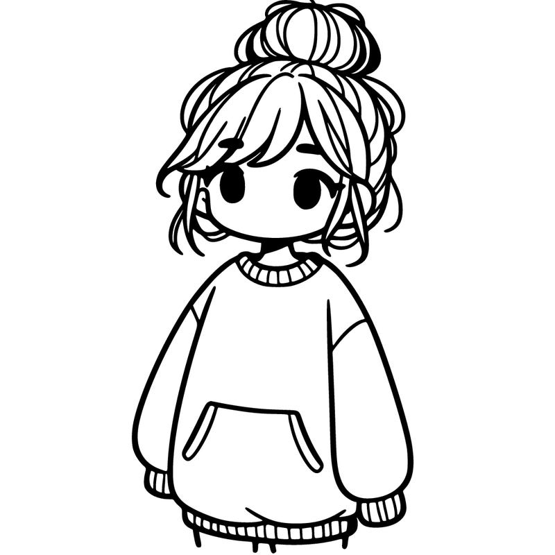 girl with baggy sweatshirt and messy bun