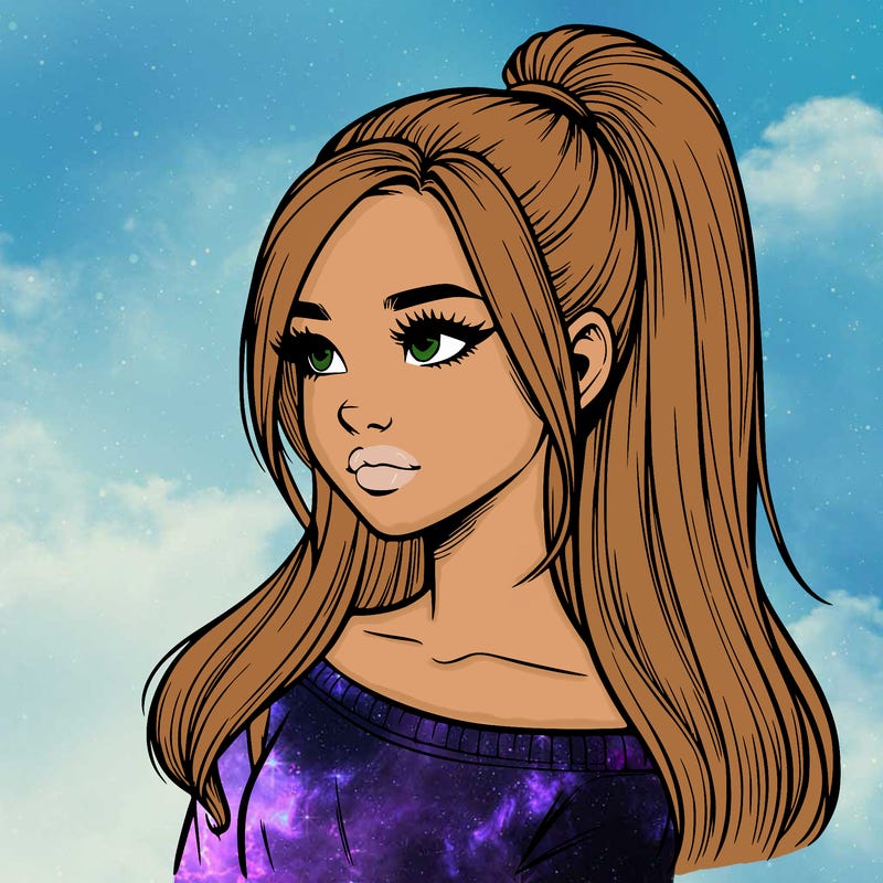 realistic girl with a high ponytail