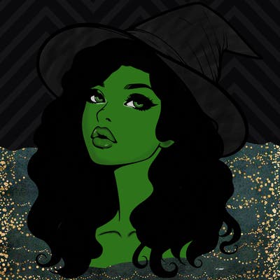 realistic witch girl with wavy hair and lips