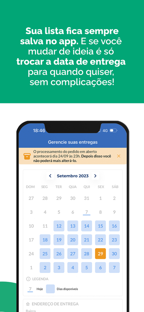 A mobile interface from the Shopper app showing a calendar for users to select and manage their grocery delivery dates.