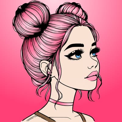 realistic girl with buns on the top of her head