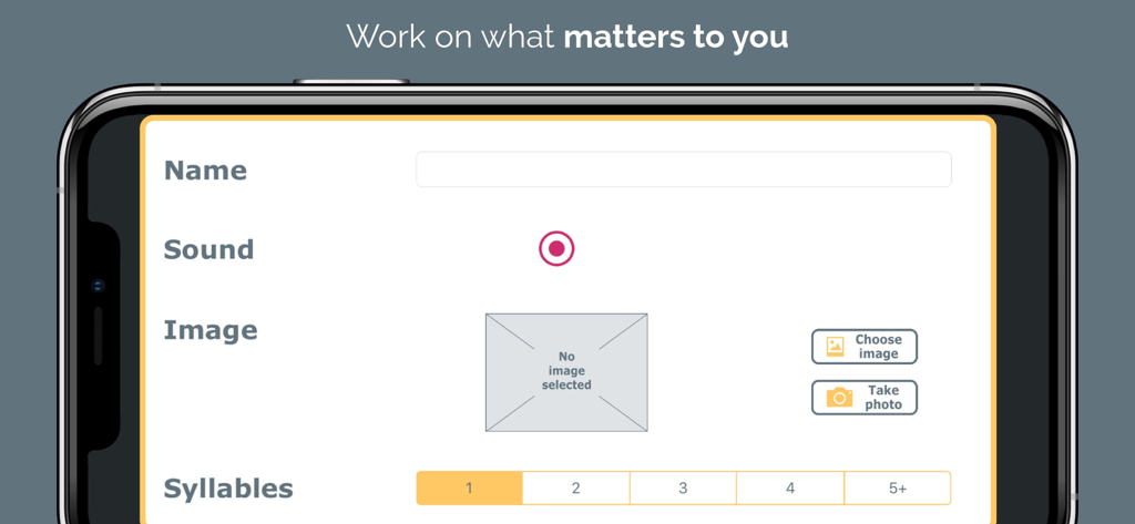 Screen for adding custom names and photos in the Naming Therapy app