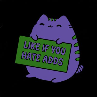 a kawii pusheen cat holding a sign that says like if you hate adds