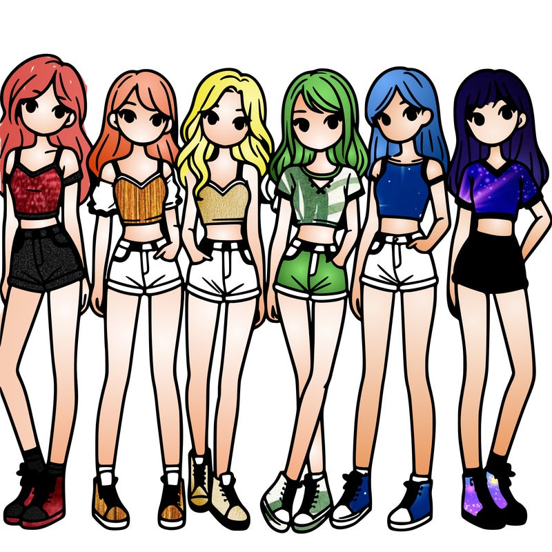 a group of girls wearing crop tops and shorts