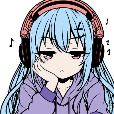 tired anime girl with head phones