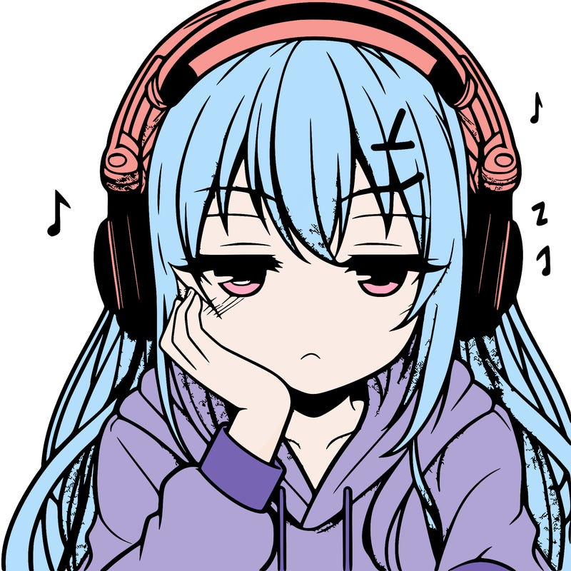 tired anime girl with head phones