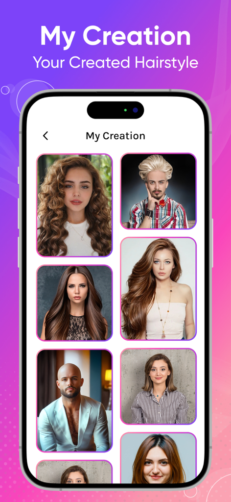 AI Hair Changer - Color Change - Galería de la aplicación AI Hair Changer mostrando varios peinados y colores creados