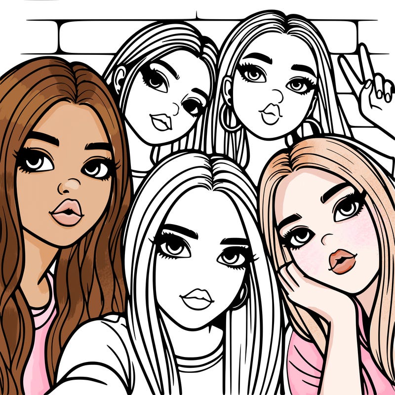 group of teen girls friends y2k up close in a selfie