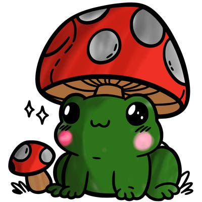a cute frog with a mushroom hat