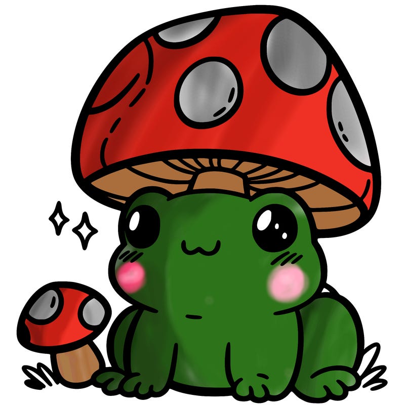 a cute frog with a mushroom hat