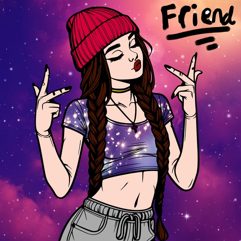 realistic teenage girl with braids and a beanie and crop top doing 🫶🏼