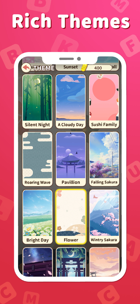 Ring of Words - Search Games - A variety of artistic and relaxing background themes in the Ring of Words search game